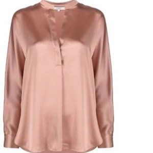 VINCE Band Collar Blouse in Blush & Cream,  Small